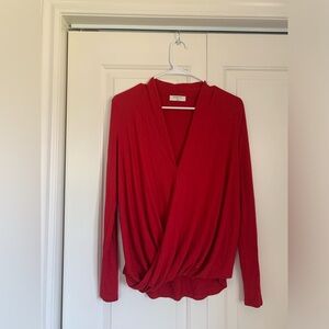Red Draped Long-sleeve with a Deep-v Neckline (Size XS/S)